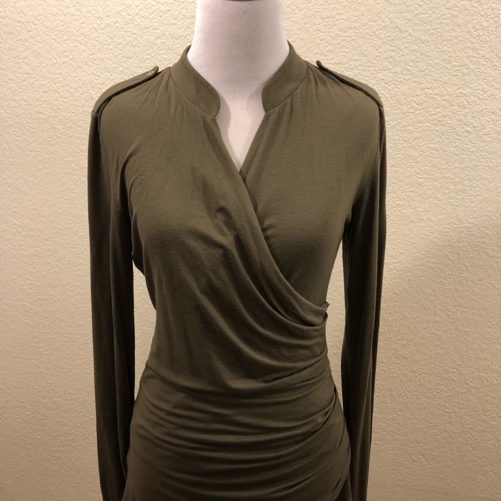 Army green Ann Taylor faux wrap shirt